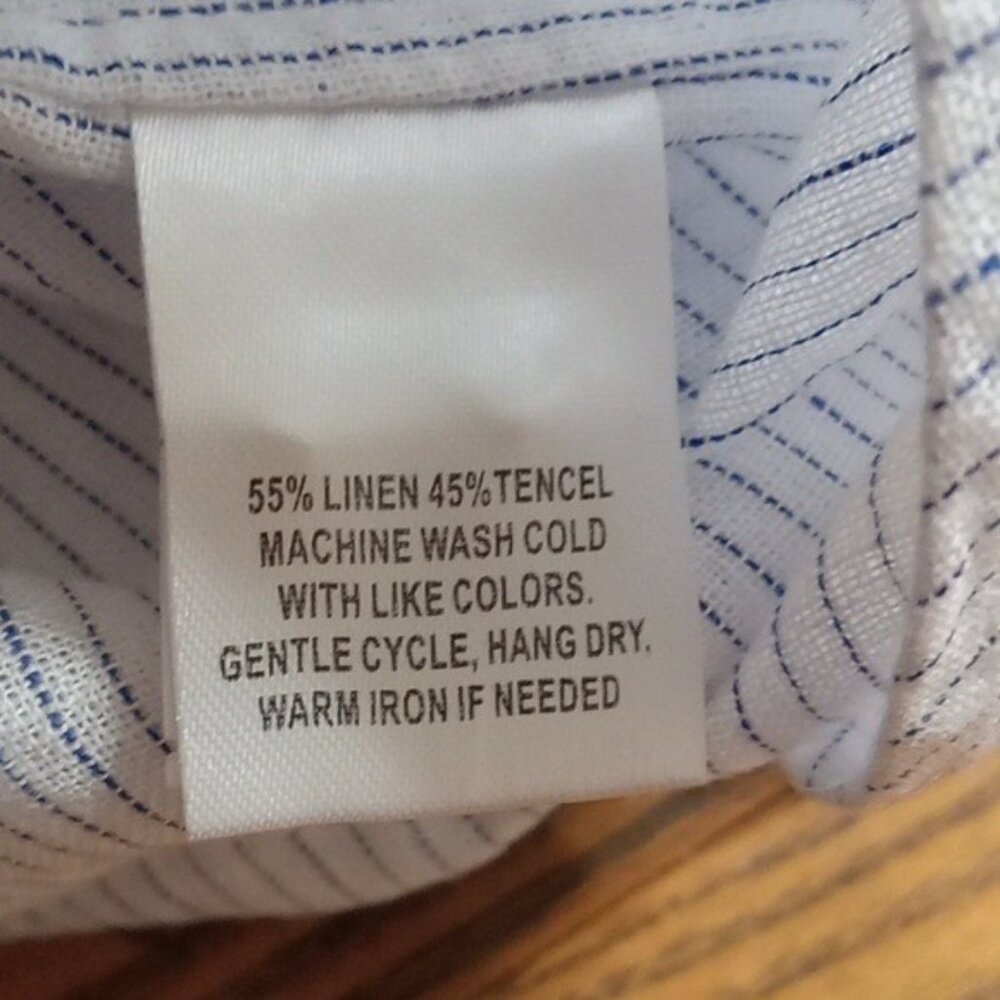 Untuckit Womens ANGELEN NEW Work Shirt 8 Top LINEN BLEND Blouse STRIPPED - Picture 3 of 8